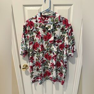 Tommy Bahama White Camp / Cabana Shirt with Red Floral Print